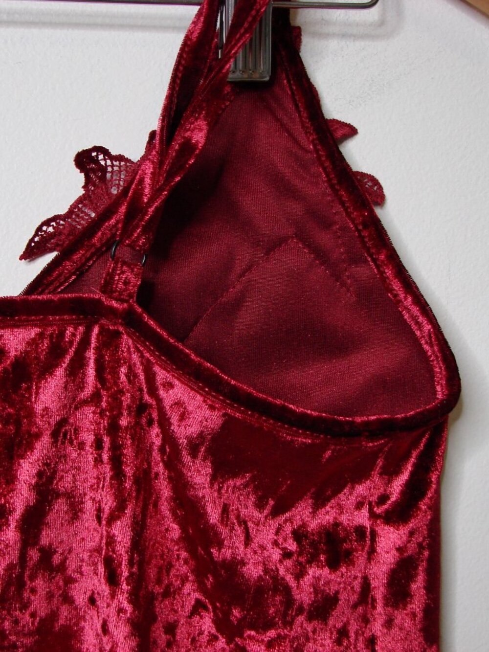 Vintage Y2K Burgundy Velvet Lace Camisole Babydoll Fairy Goth Whimsigoth Small - Picture 13 of 14